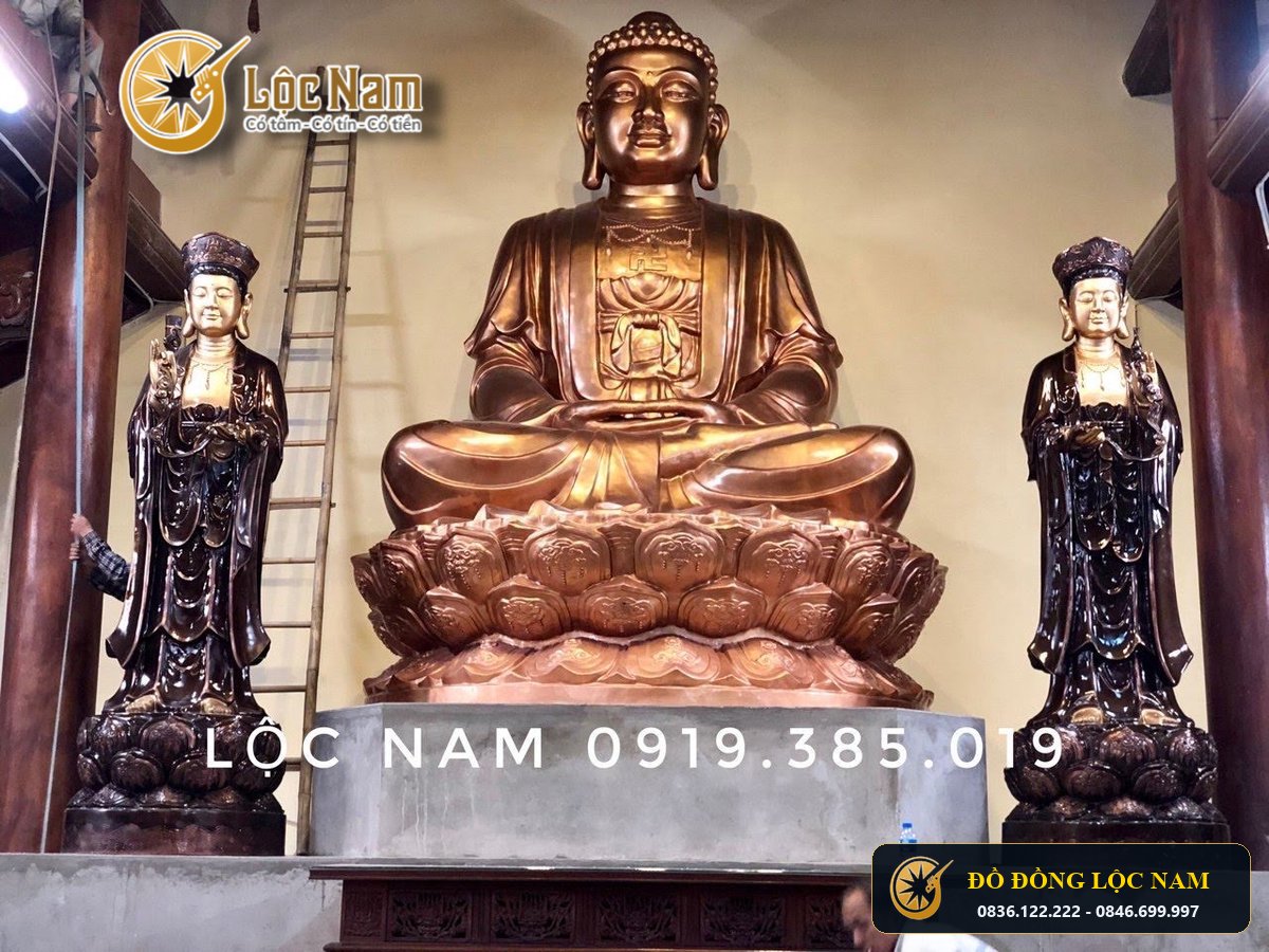 Lắp Đặt Tượng Phật Tây Phương Tam Thánh Bằng Đồng Cỡ Lớn Cho Chùa