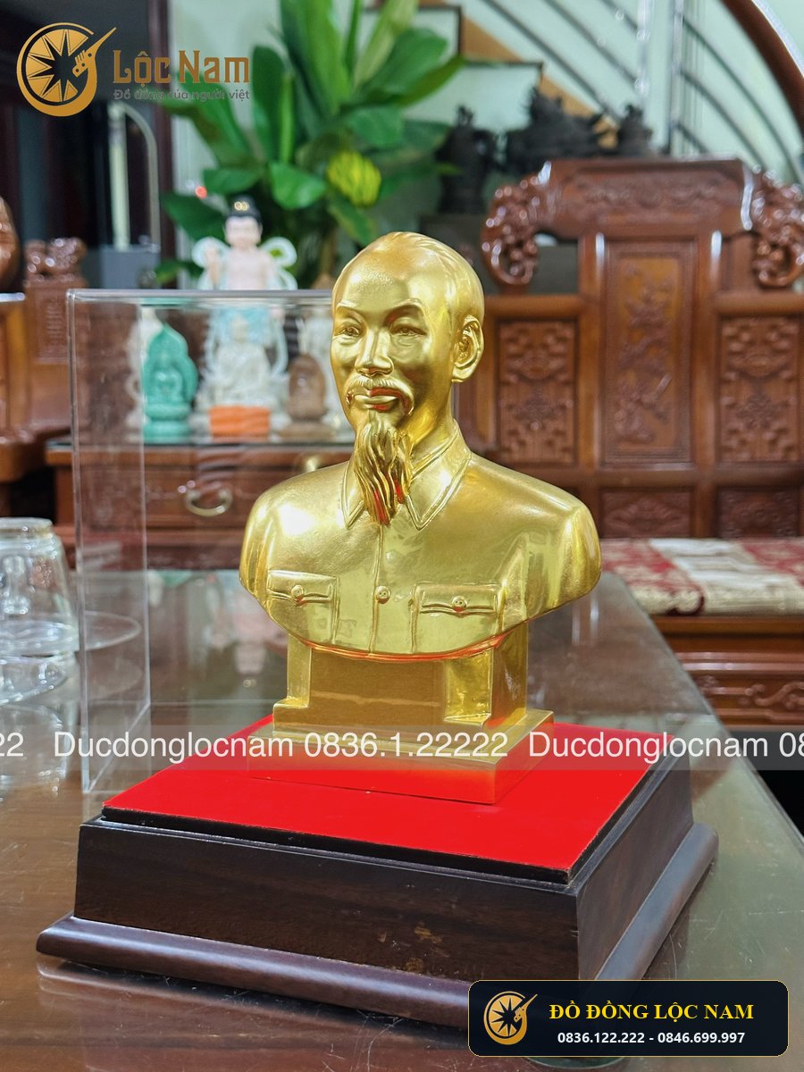 Tượng Bác Hồ Bán Thân Bằng Đồng Dát Vàng 24K Cao 22cm