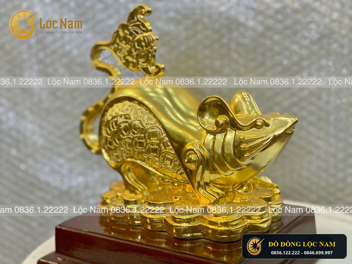 Tượng Chuột Bằng Đồng Mạ Vàng Phong Thủy 19X22