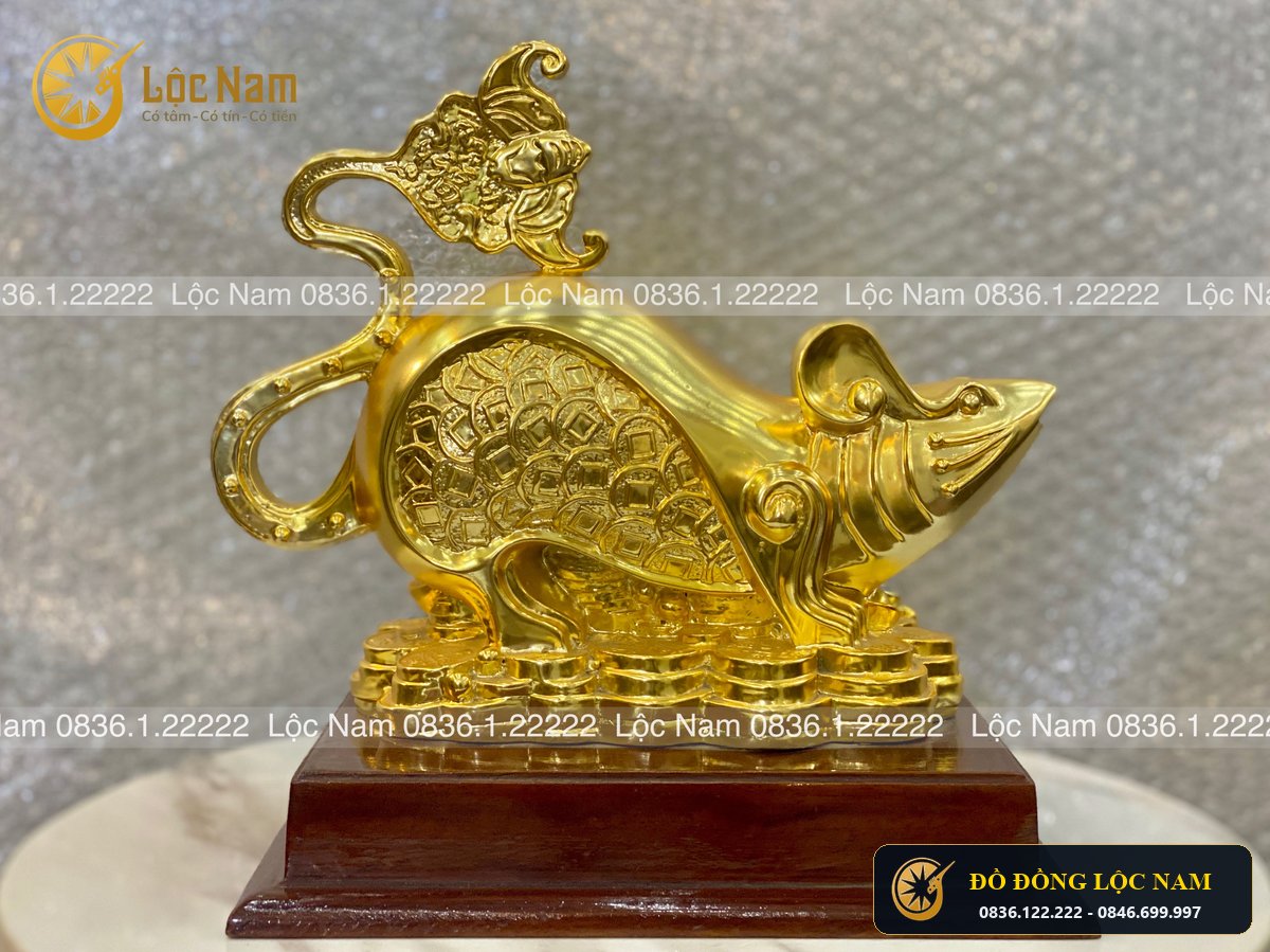 Tượng Chuột Bằng Đồng Mạ Vàng Phong Thủy 19X22 góc chụp 1