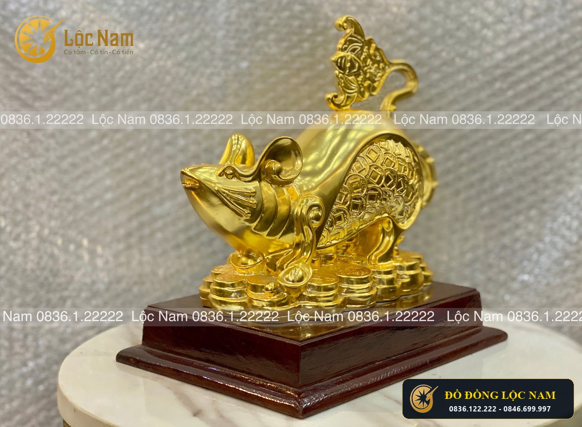 Tượng Chuột Bằng Đồng Mạ Vàng Phong Thủy 19X22 góc chụp 2