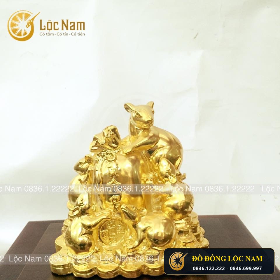Tượng Chuột Bằng Đồng Ôm Túi Tiền Mạ Vàng