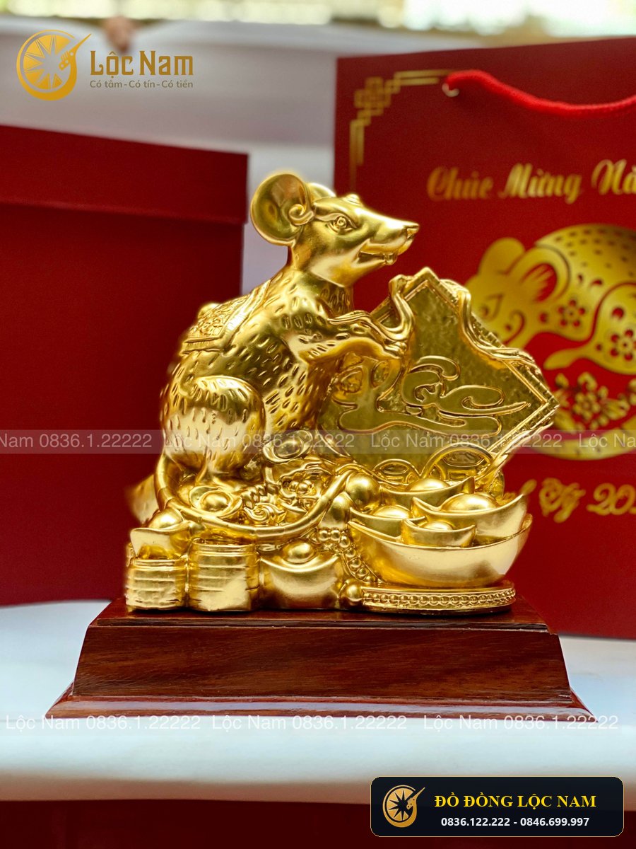 Tượng Chuột Tài Lộc Bằng Đồng Vàng Cao 20cm