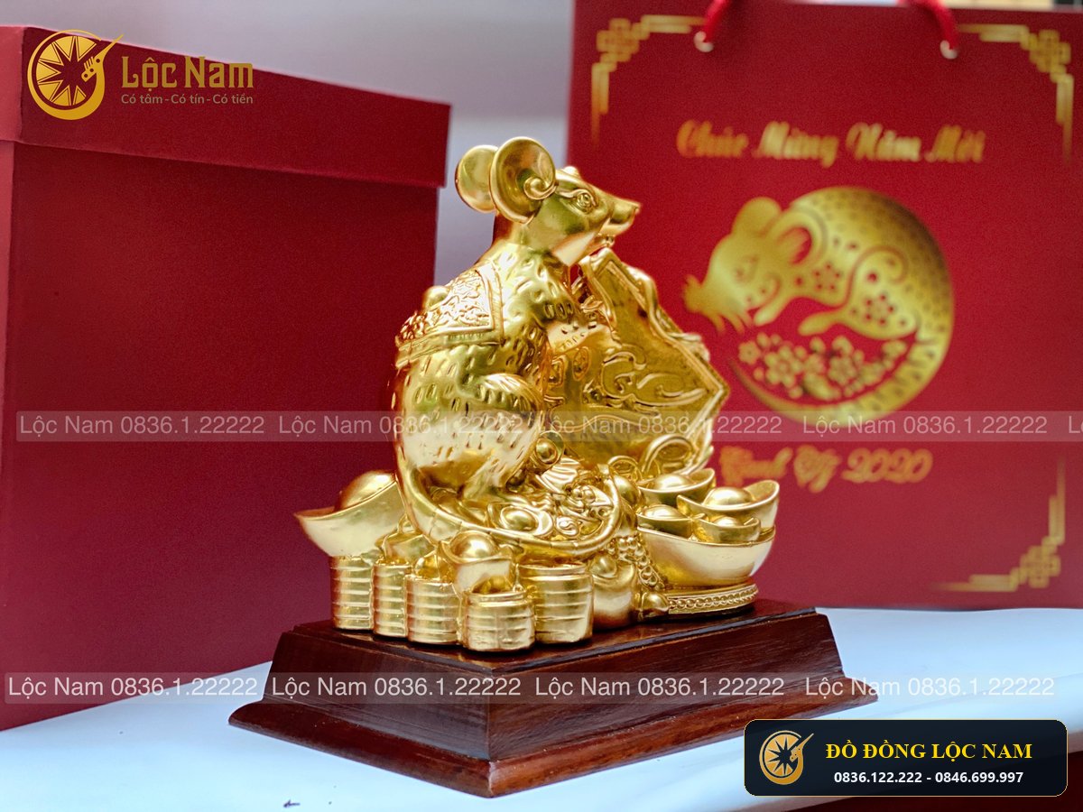 Tượng Chuột Tài Lộc Bằng Đồng Vàng Cao 20cm góc chụp 1