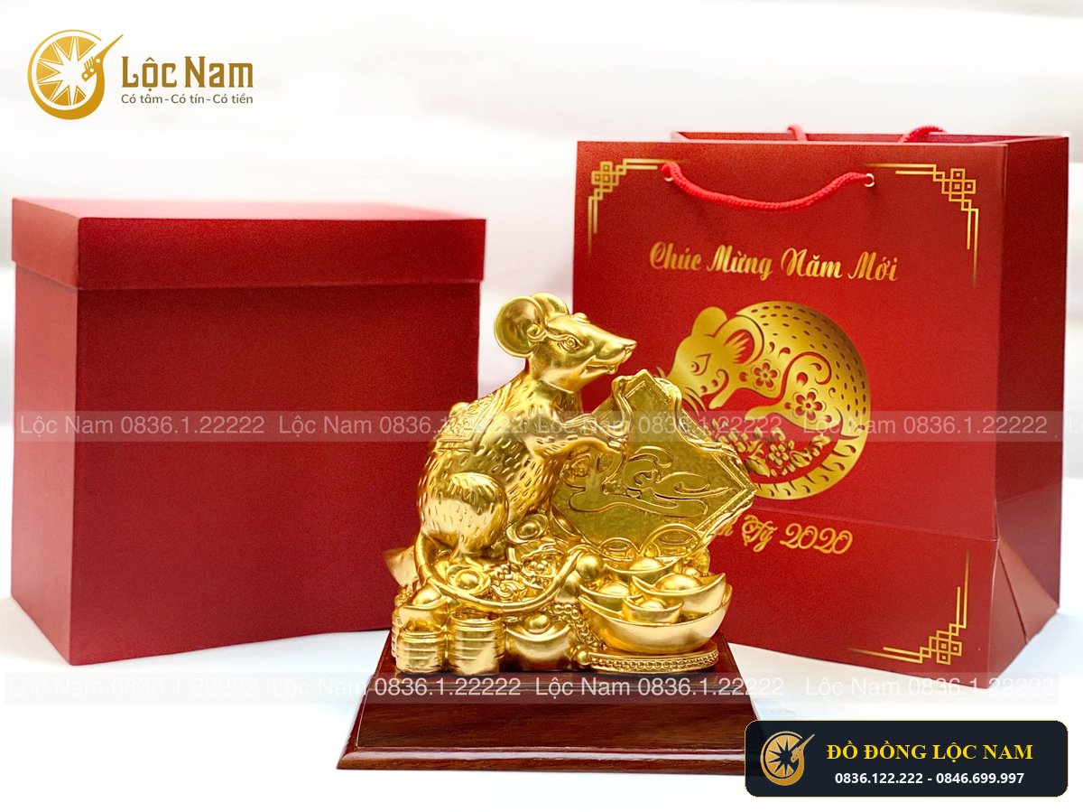 Tượng Chuột Tài Lộc Bằng Đồng Vàng Cao 20cm góc chụp 2