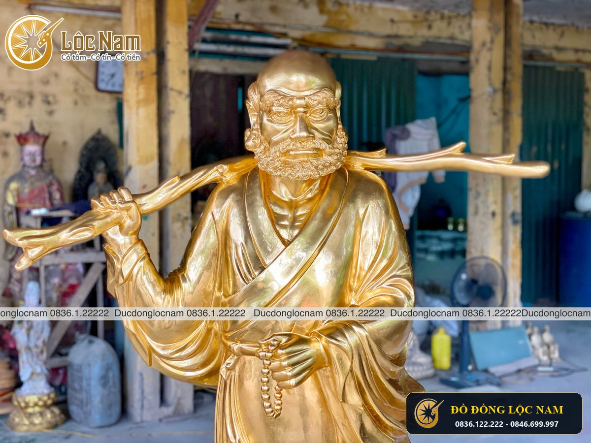 Tượng Đạt Ma Sư Tổ Bằng Đồng Cao 1m55 Dát Vàng 9999