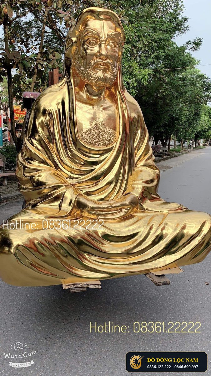 Tượng Đạt Ma Sư Tổ Su To Bằng Đồng Mạ Vàng 24K