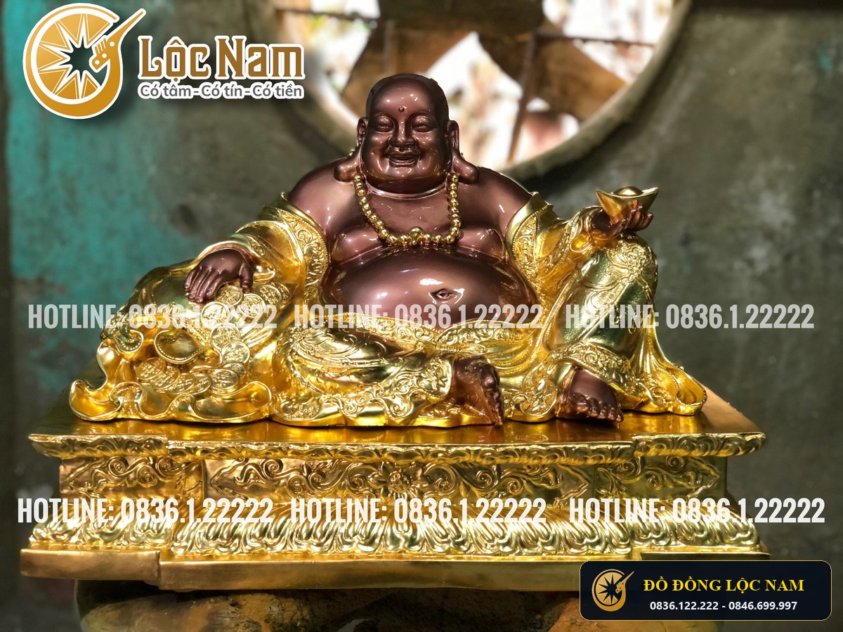 Tuong Dong Di Lac Ngồi Dua Bi Dát Vàng 9999 K.Thuoc 34X48