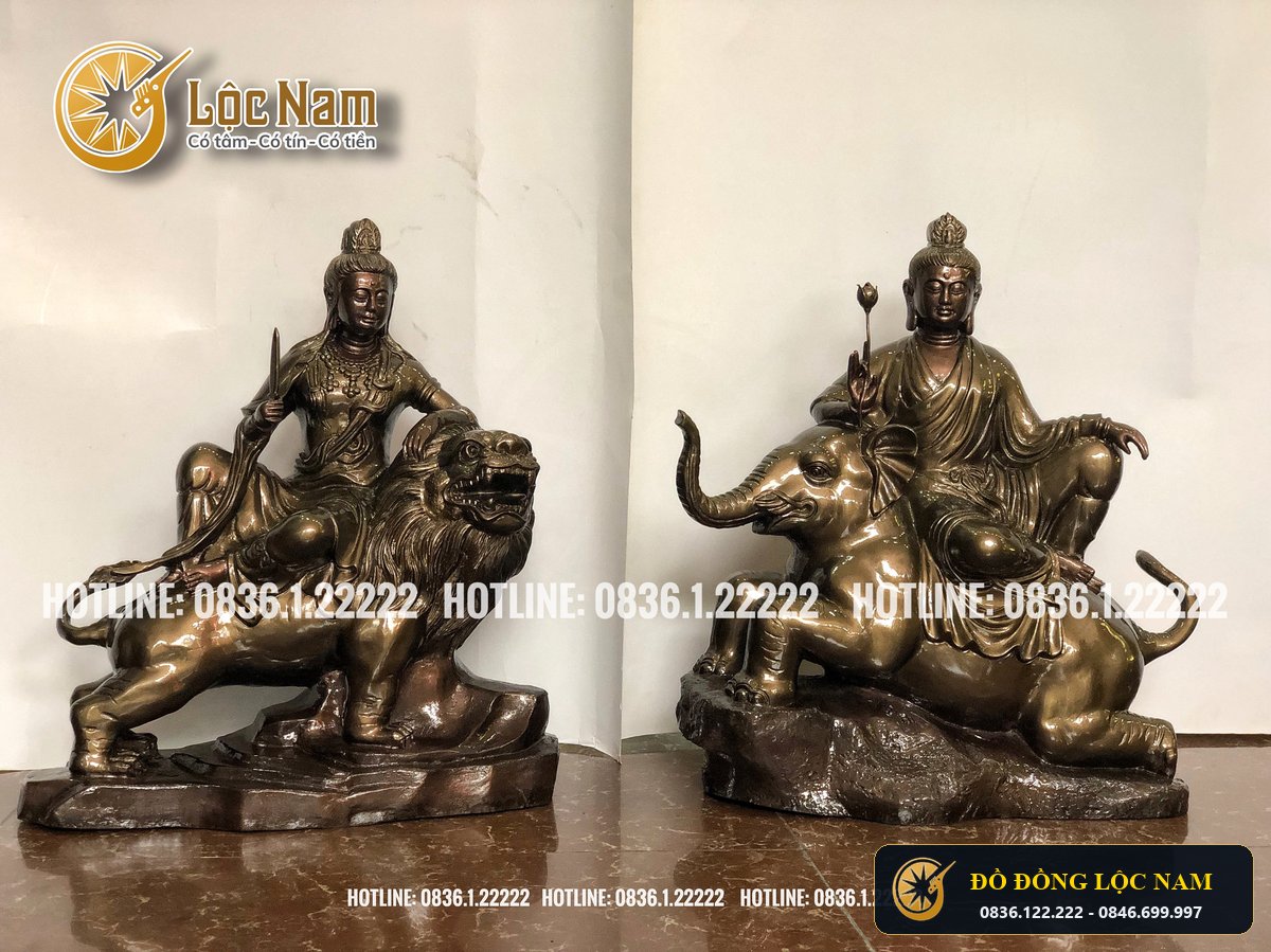 Tượng Đồng Văn Thù Bồ Tát Phổ Hiền Bồ Tát Cao 50cm