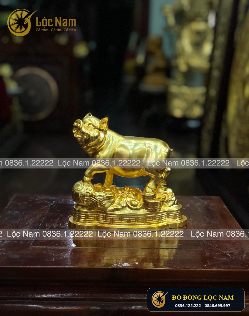 Tượng Heo (Lợn) Dong Mạ Vàng Phong Thủy May Man Cỡ Nhỏ