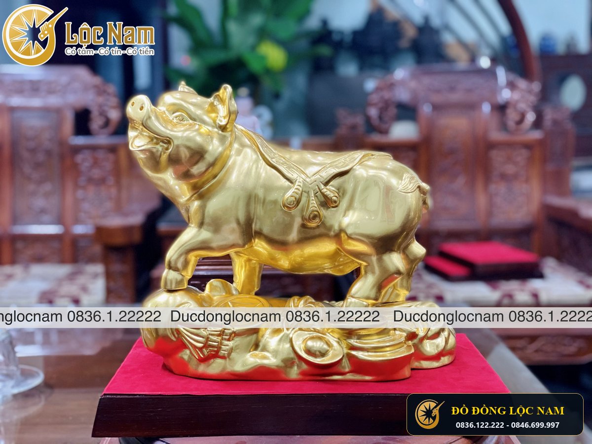 Tượng Lợn Bằng Đồng Phong Thủy Mạ Vàng 24K