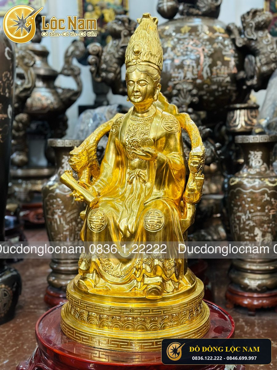 Tượng Mẫu Cửu Trùng Thiên Đúc Bằng Đồng Dát Vàng 24K góc chụp 2