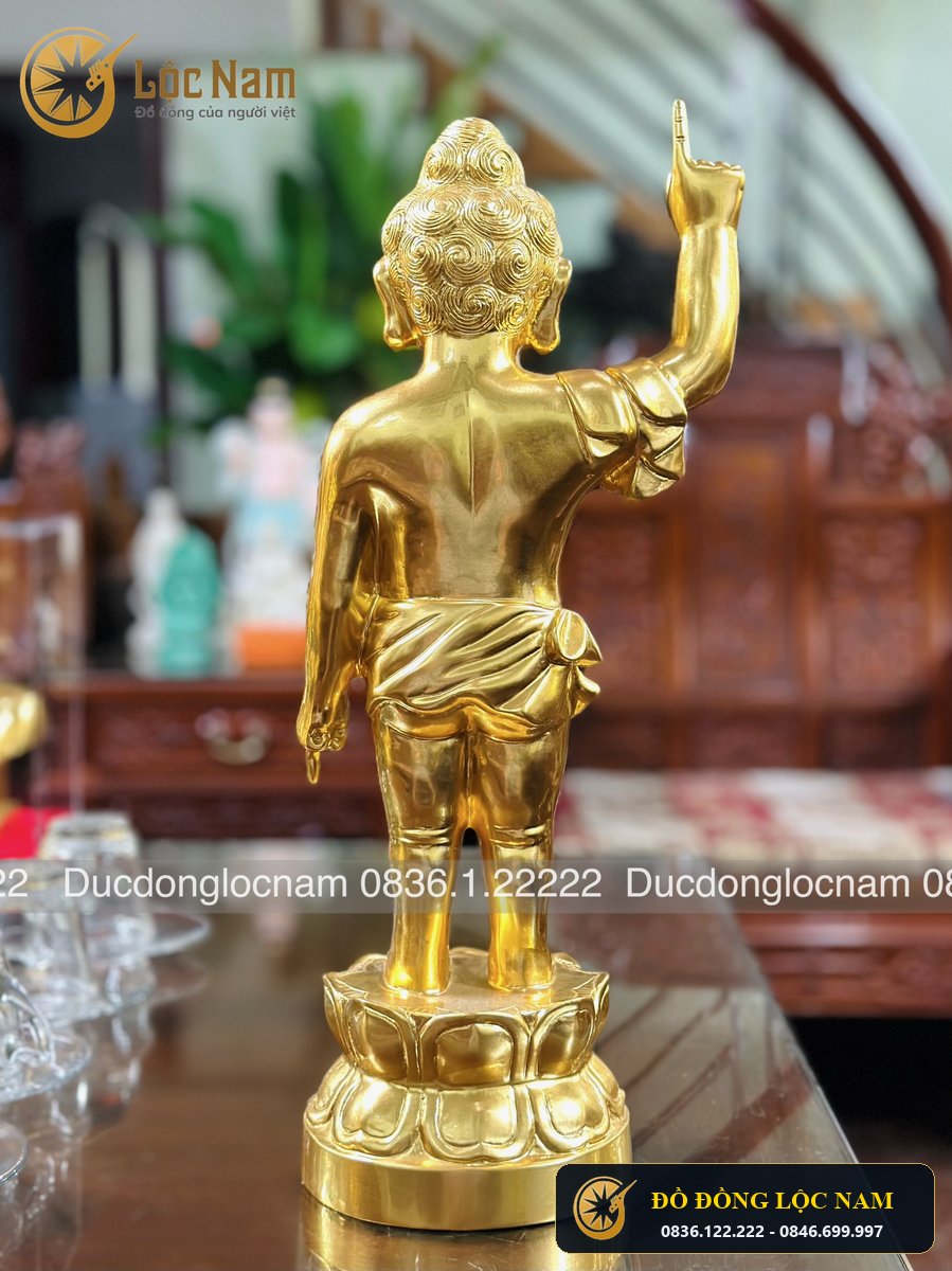 Tượng Phật Dn Sinh Bằng Đồng Dát Vàng 24K Cao 52cm
