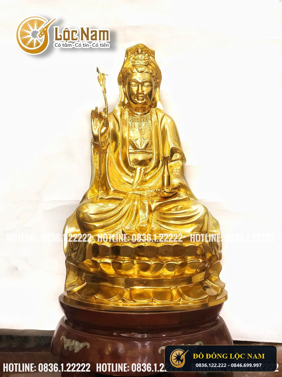 Tượng Phật Quan Am Bằng Đồng Dát Vàng 9999 Cao 80cm