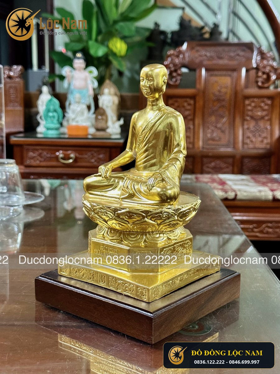 Tượng Phật Tran Nhan Tong Bằng Đồng Dát Vàng 24K Cao 23cm góc chụp 1