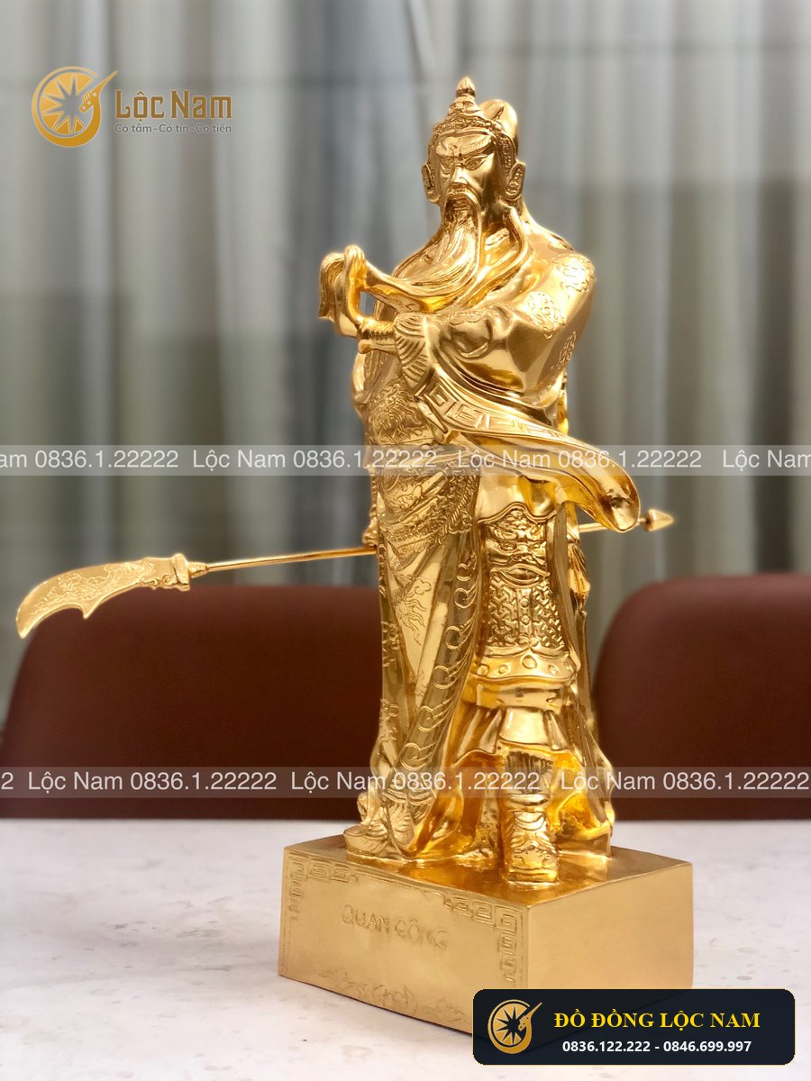 Tượng Quan Vân Trường Đứng Bằng Đồng Dát Vàng 9999 Cao 50cm