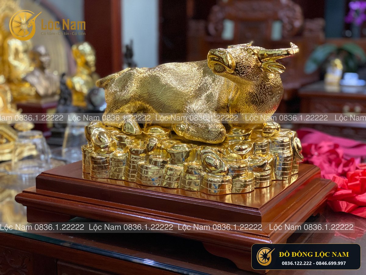 Tượng Trâu Đồng Phong Thủy Mạ Vàng 24K Quà Tặng