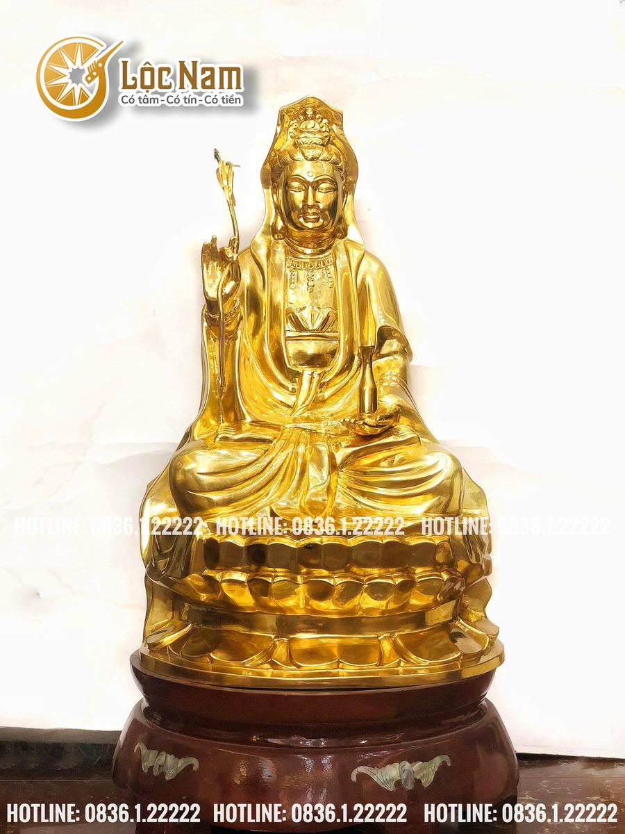 Bàn giao tượng phật bà quan âm bằng đồng dát vàng cao 80cm tại tư gia hà nội