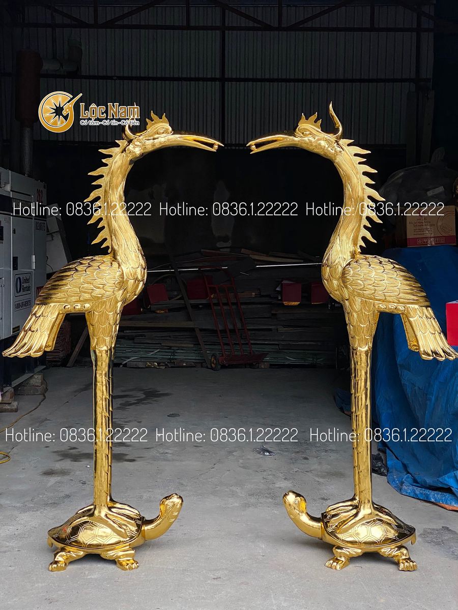 Hạc thờ bằng đồng đỏ cao 1m8 dát vàng 9999
