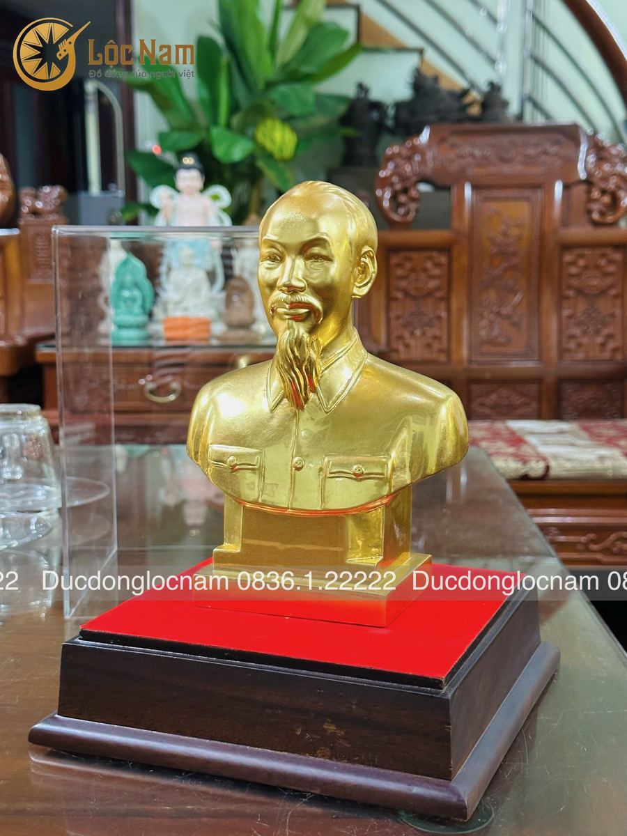 Tượng bác hồ bán thân bằng đồng cao 22cm dát vàng