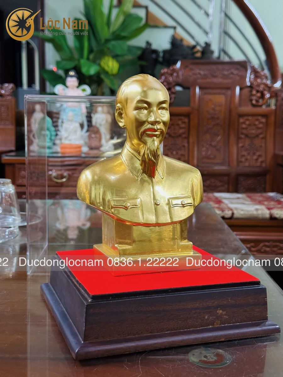 Tượng bác hồ bán thân bằng đồng cao 22cm dát vàng góc chụp 1