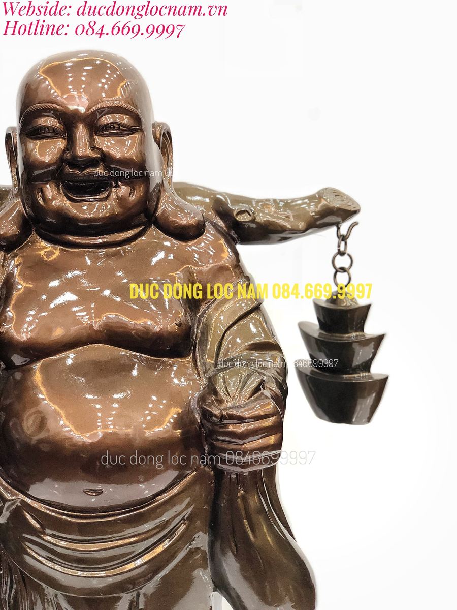 Tượng Di Lạc Bằng Đồng Gánh Tiền Vàng Cao 75cm góc chụp 1