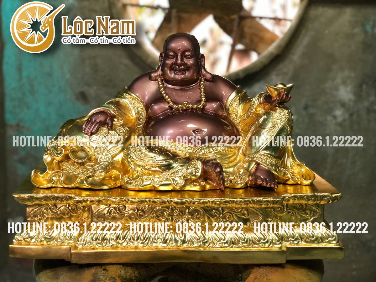 Tượng di lạc ngồi bằng đồng cao 34x48 dát vàng 24k