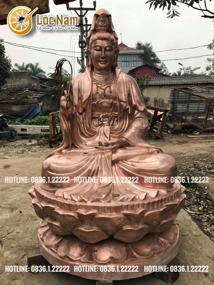 Tượng phật bà quan âm cao bằng đồng cao 1m8 lắp đặt tại chùa góc chụp 2