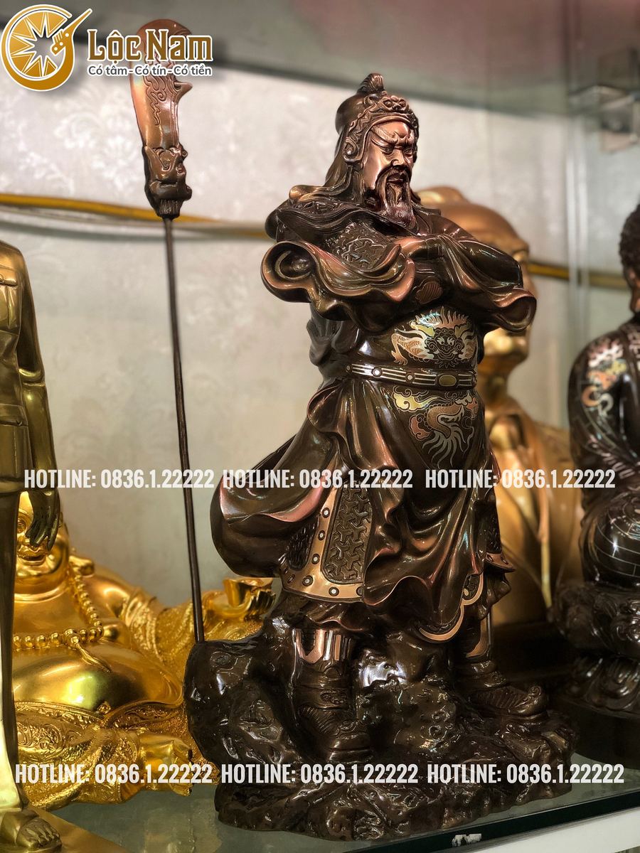 Tượng quan công bằng đồng khảm bạc vàng